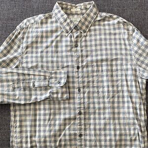 EUC Mens J. Crew Slim Plaid Button Down Sleeve Shirt, Cream & Gray Gingham, L